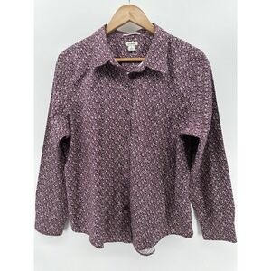 LL Bean Womens Wrinkle Free Pink Floral Button Down Sz L Shirt Long Sleeve FF49